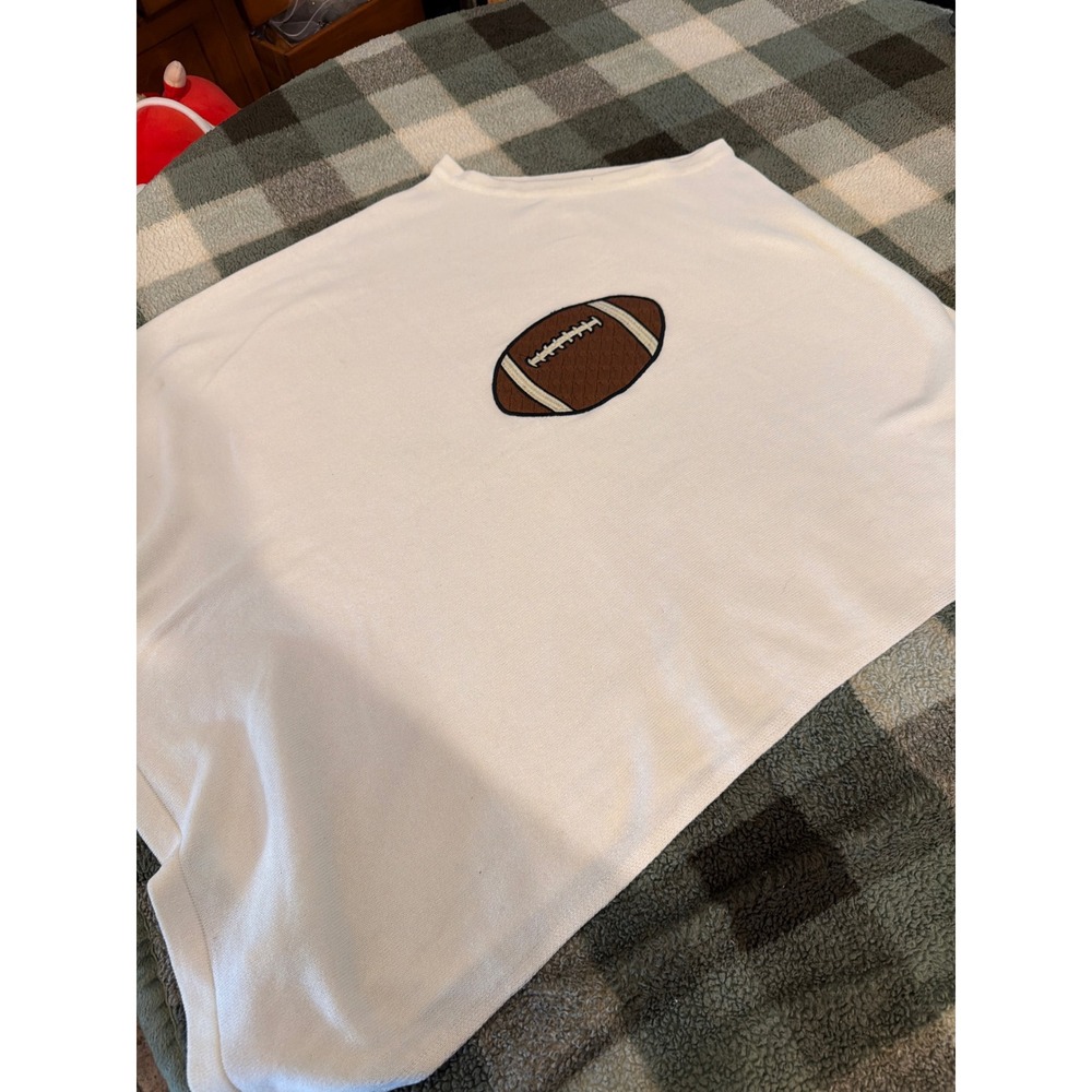 Top it off Womens White Football Knit Poncho Wrap One Size Game Day Tailgate